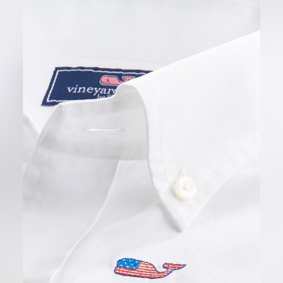 Vineyard Vines Men's Flag Whale Embroidered Slim Fit “Murray” Button Down Shirt - Picture 4 of 11